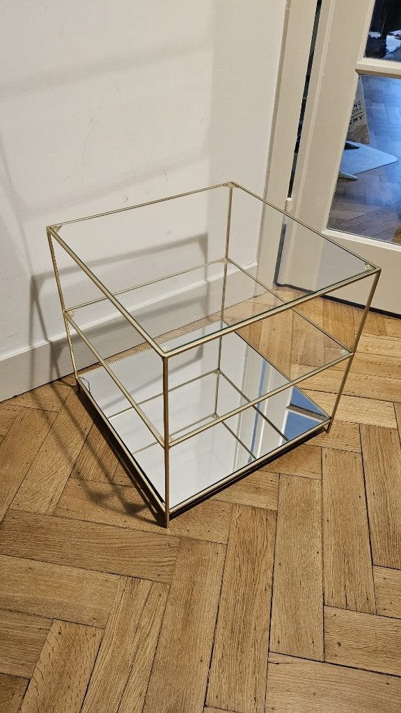 Table d'appoint en verre et miroir avec finition dorée, Moins de 55 cm, Carré, Verre, Enlèvement