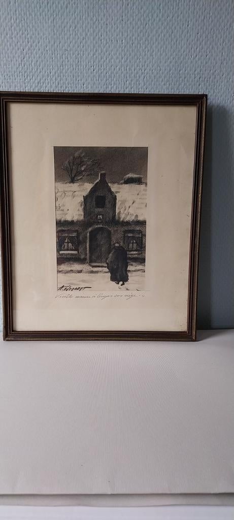 Houtskool tekening A. Everaert West Vlaamse kunstenaar, Antiek en Kunst, Ophalen