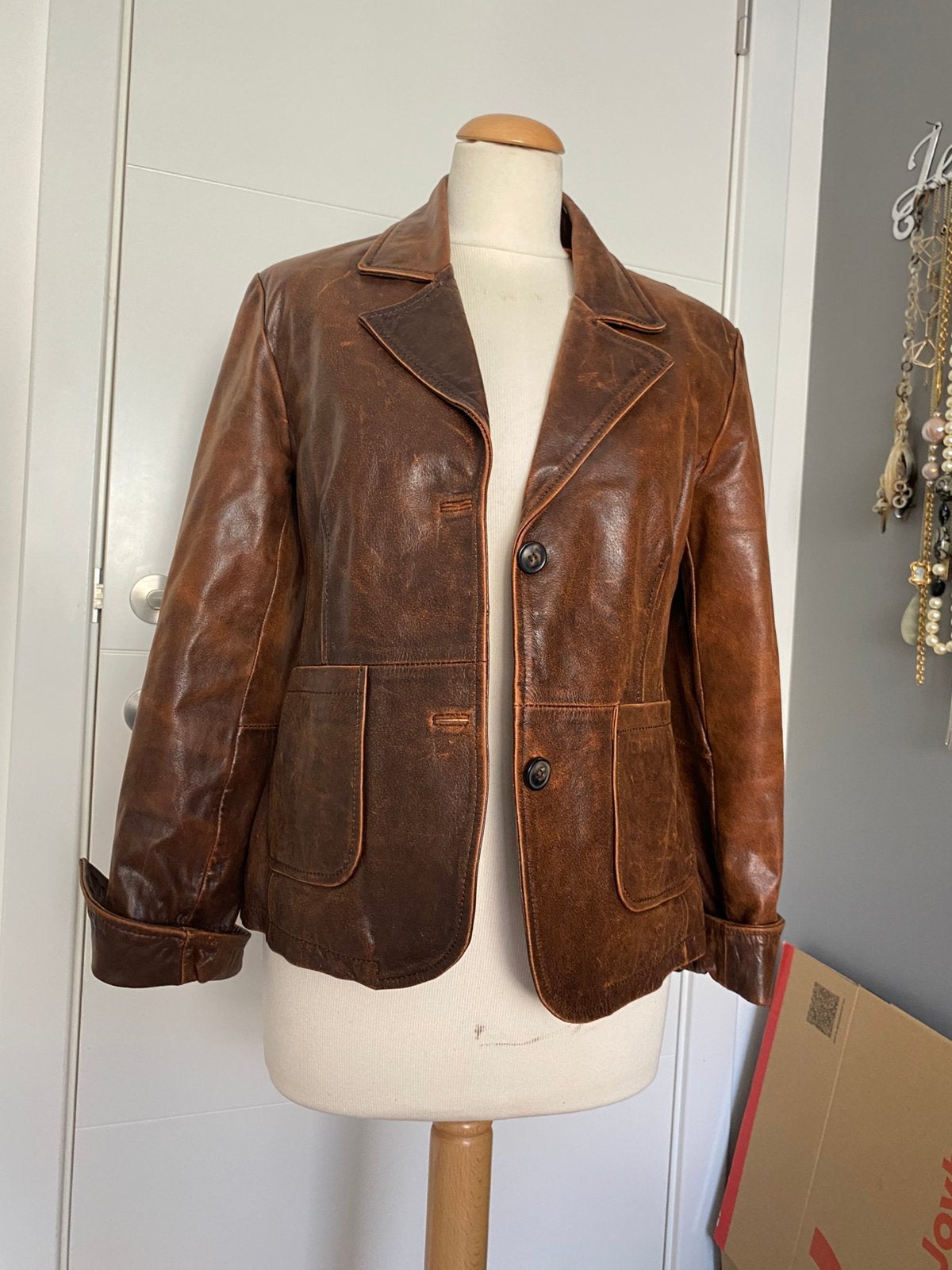 Veste vintage en cuir veritable, Vêtements | Femmes, Enlèvement ou Envoi, Comme neuf, Taille 36 (S), Brun