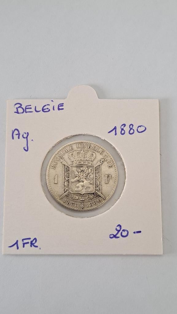 Belgie 1 fr 1880 AG, Timbres & Monnaies, Monnaies | Belgique, Enlèvement ou Envoi