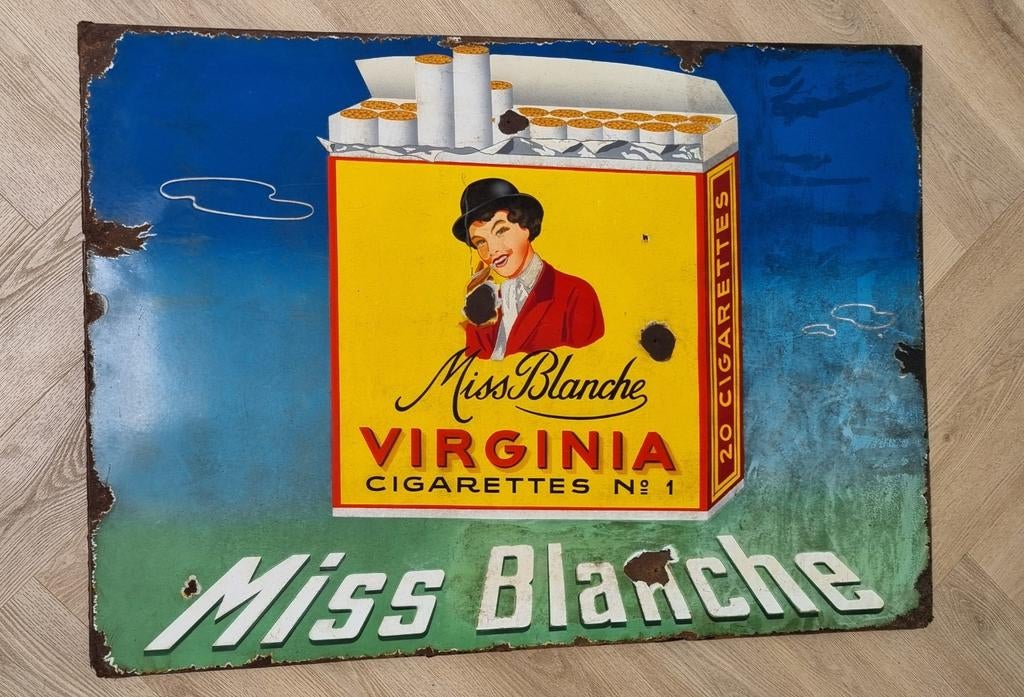 Antiek emaille reclamebord Miss Blanche tabak kunst, Verzamelen, Ophalen of Verzenden, Reclamebord