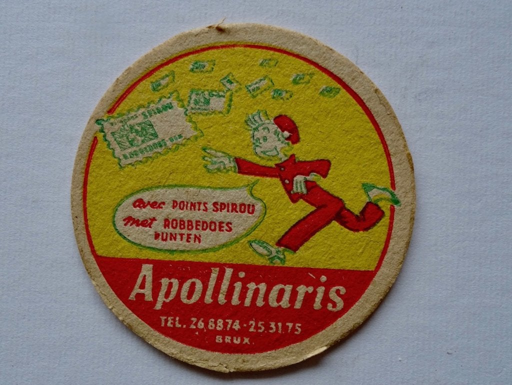 Spirou sous-bock Apollinaris, Enlèvement, Gaston ou Spirou, Utilisé, Image, Affiche ou Autocollant