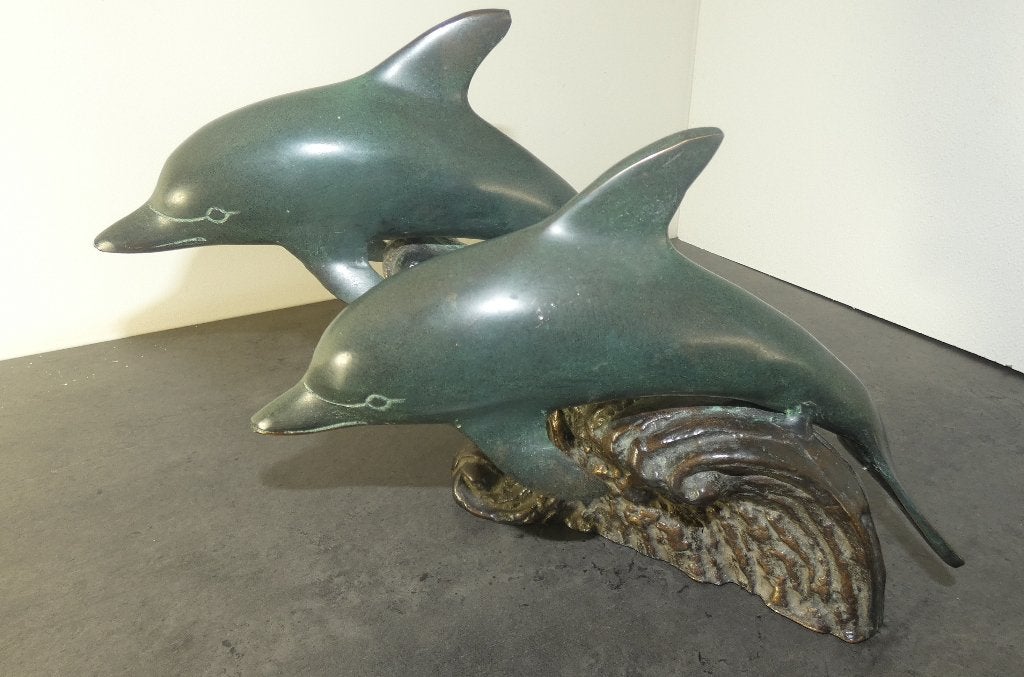 bronzen sculptuur van twee dolfijnen [2055], Antiek en Kunst, Kunst | Beelden en Houtsnijwerken, Ophalen of Verzenden, Brons, Gemerkt