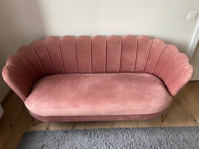 Oud roze zetel 2,5-zit met goudkleurige poten, Ophalen, Zo goed als nieuw, Driepersoons, Stof