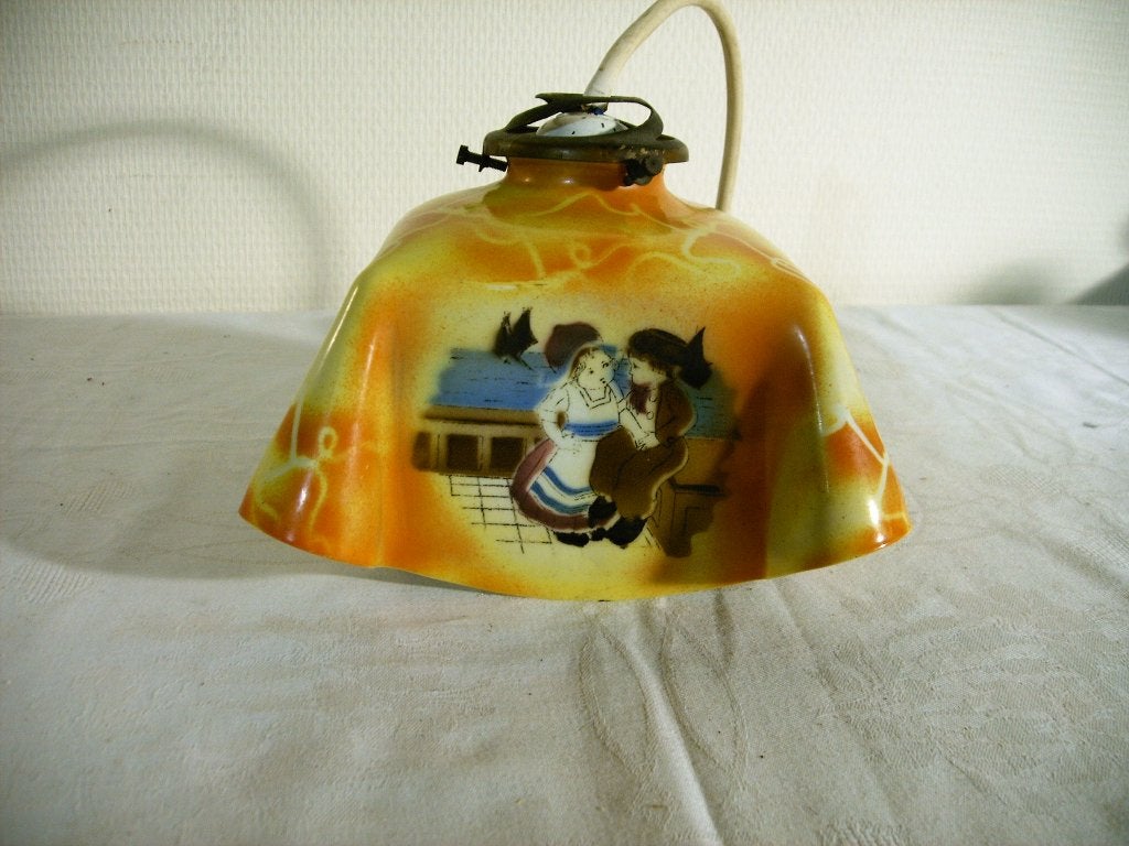 Lampe suspendue en opaline jaune, Maison & Meubles, Enlèvement ou Envoi, Boeren, Comme neuf, Verre