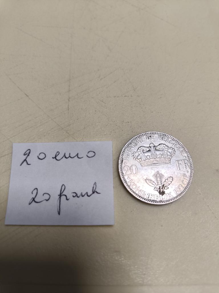 Zilver munt 20frank Leopold lll 1935, Ophalen, Zilver