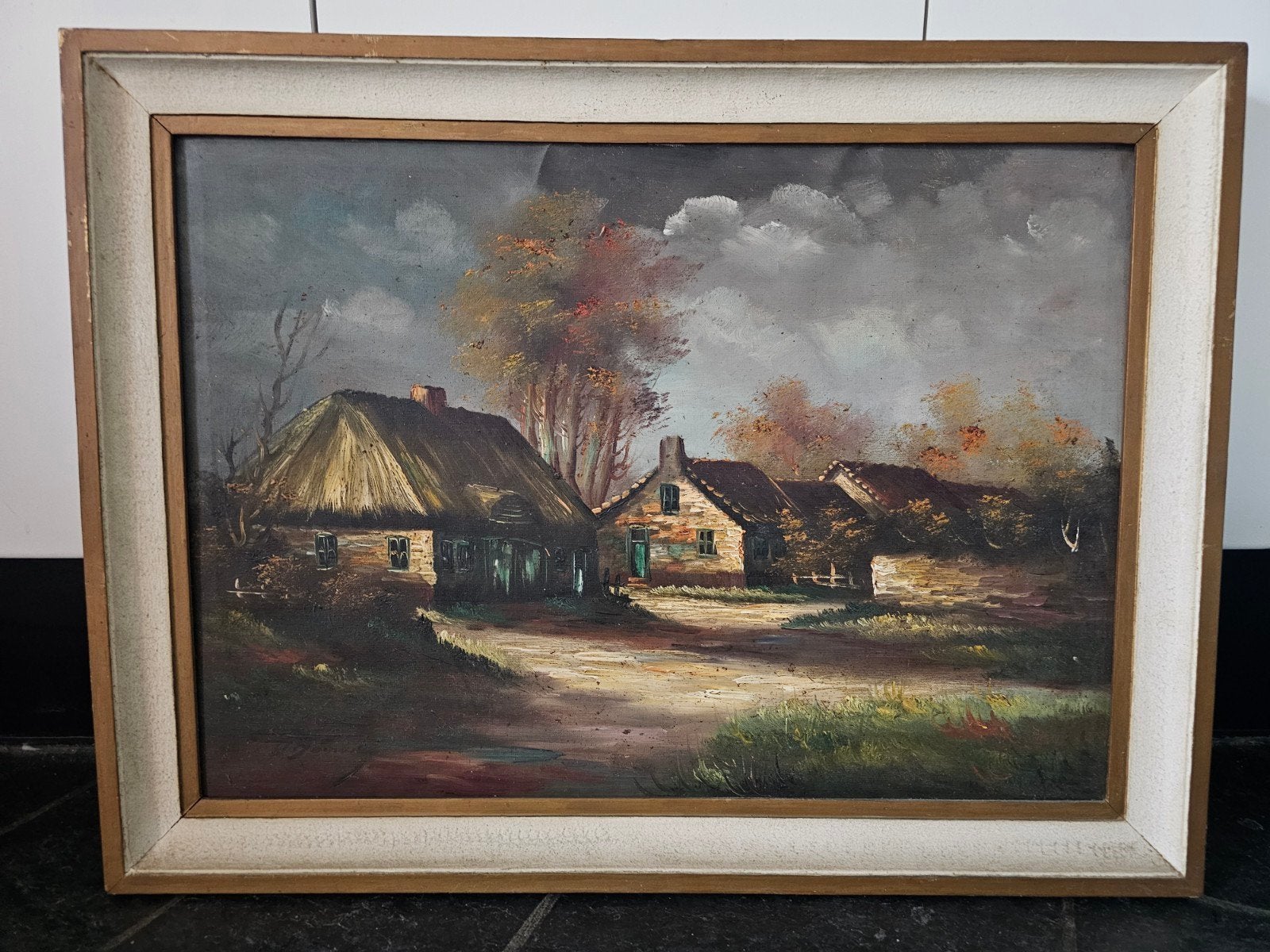 Klassiek Landelijk Dorpsgezicht Olieverf - W. Derde, Antiek en Kunst, Ophalen, Doek, Gesigneerd, Olieverf