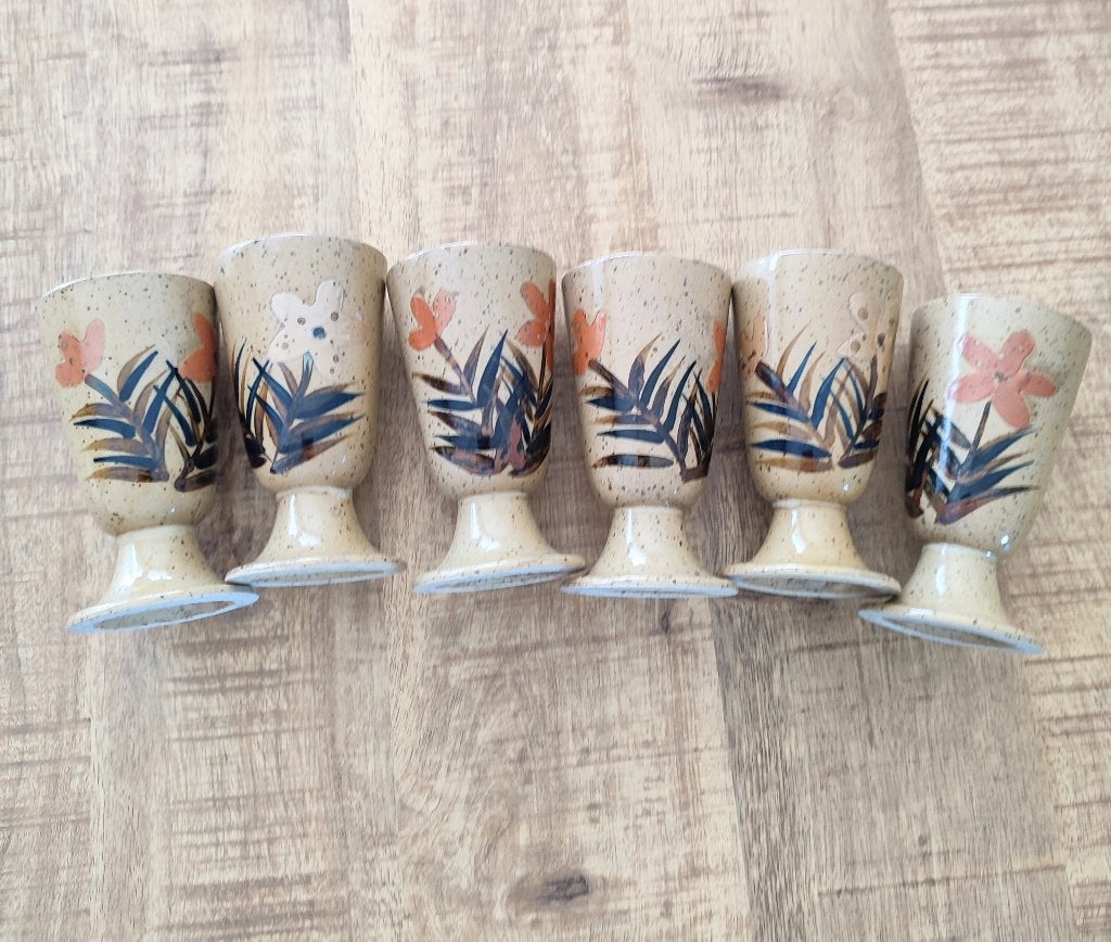 6 mazagrans en grès moucheté. Artisanat provencal, années 60, Maison & Meubles, Enlèvement ou Envoi, Vintage, Comme neuf, Céramique
