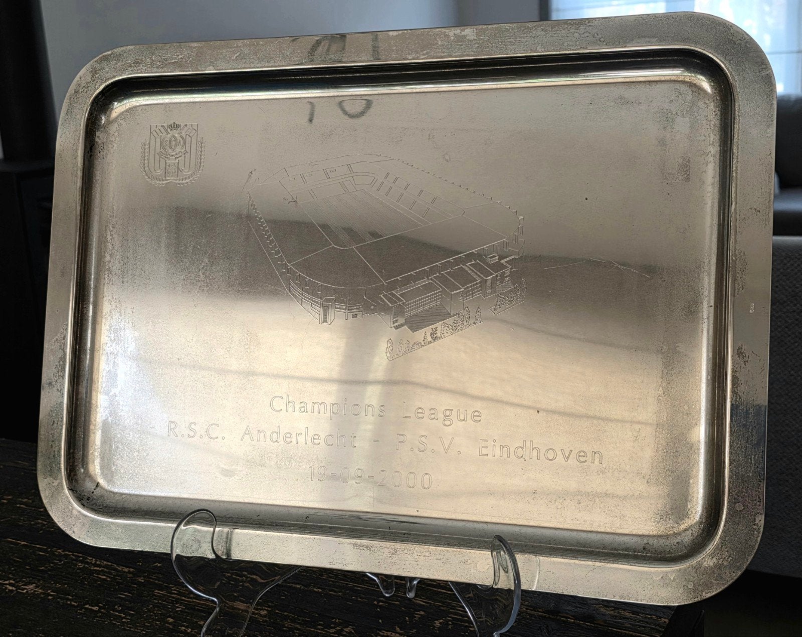 Coupe en argent R.S.C. Anderlecht - P.S.V. Eindhoven, Sports & Fitness, Enlèvement ou Envoi, Utilisé, Accessoires de club