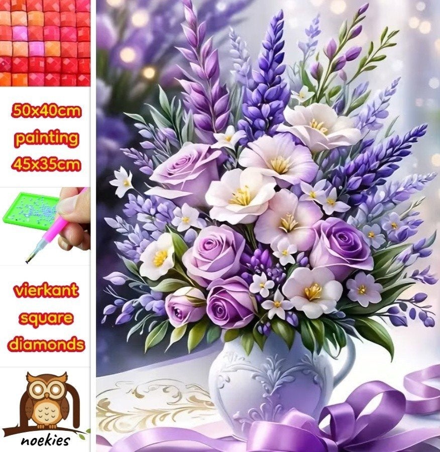 Bouquet violet lilas (carré) n 20 avec peinture au diamant,, Hobby & Loisirs créatifs, Bricolage, Neuf, Autocollant, Diamond painting