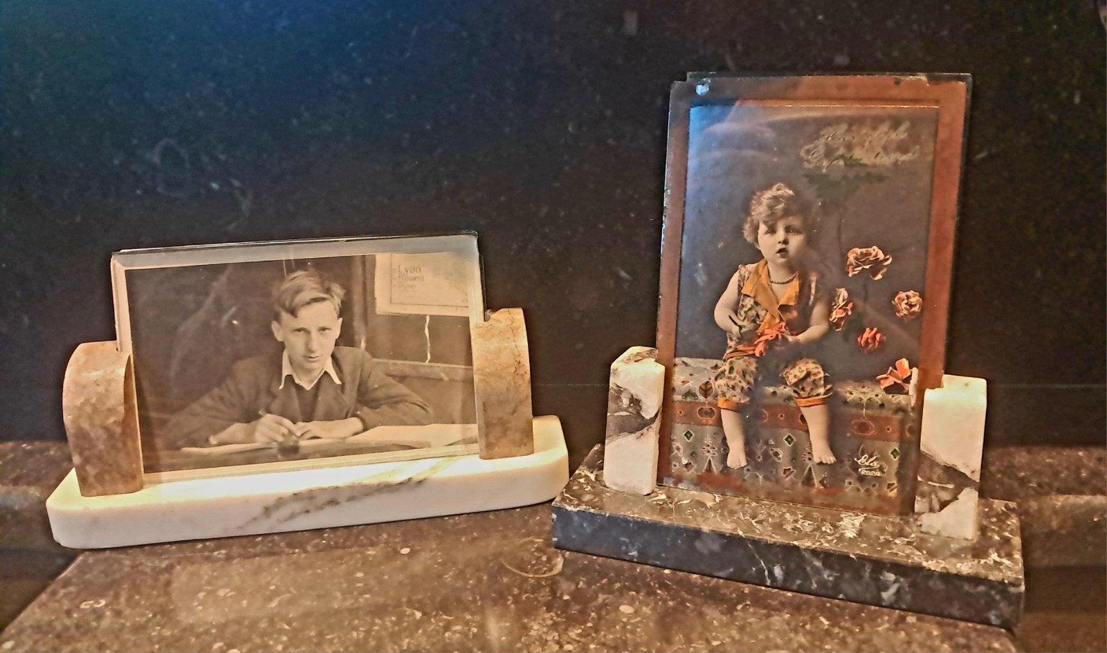 Prachtige set van 2 originele art deco marmeren fotolijsten, Antiek en Kunst, Ophalen of Verzenden