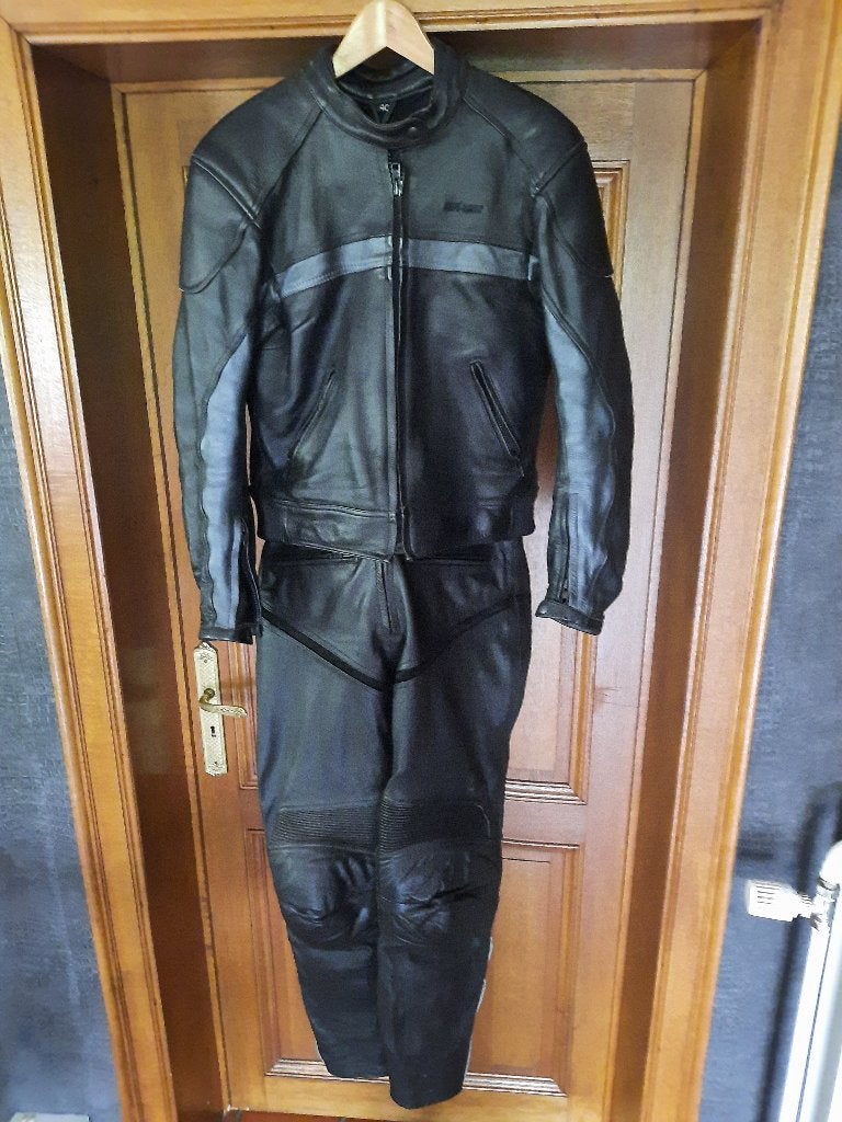 Set van zwarte leren jas en broek, Ophalen, CAFE_RACER, Tweedehands, Heren