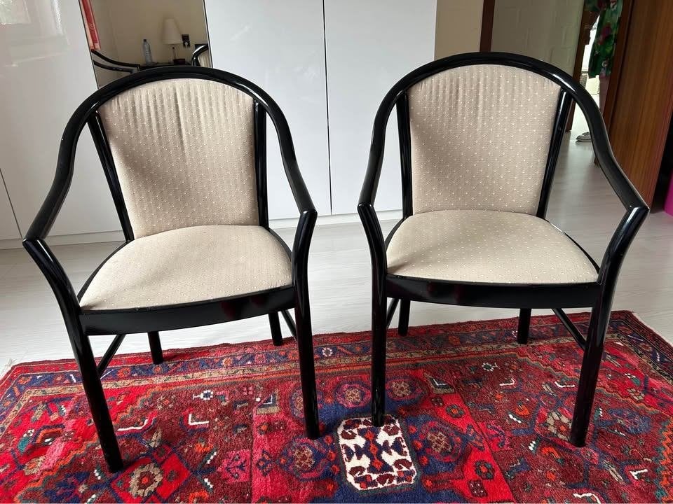 4 chaises, Enlèvement, Utilisé, Noir laqué et tissus, Bois