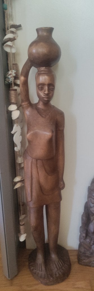 Statuette femme art africain, Afrique, Bois, Fait main, 50 - 100 cm