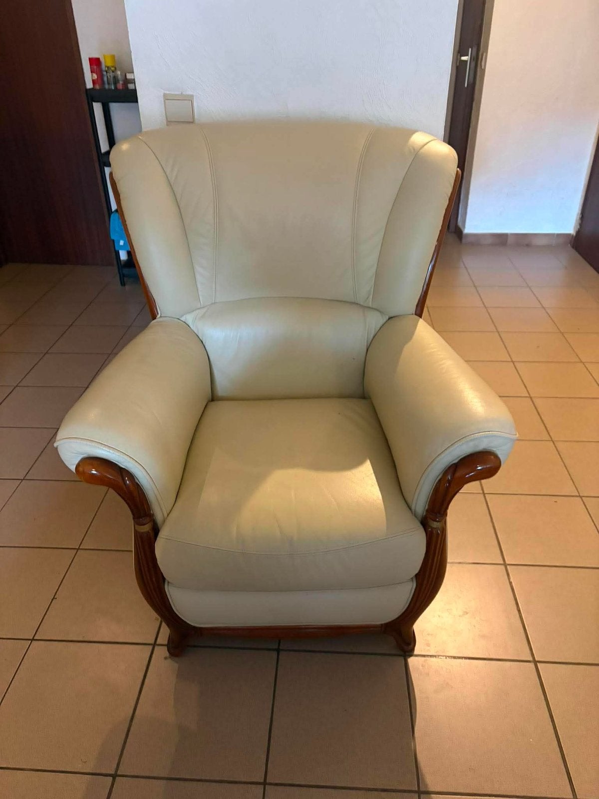 Sofa en cuir et bois, Maison & Meubles, Fauteuils, Enlèvement, Comme neuf, Bois