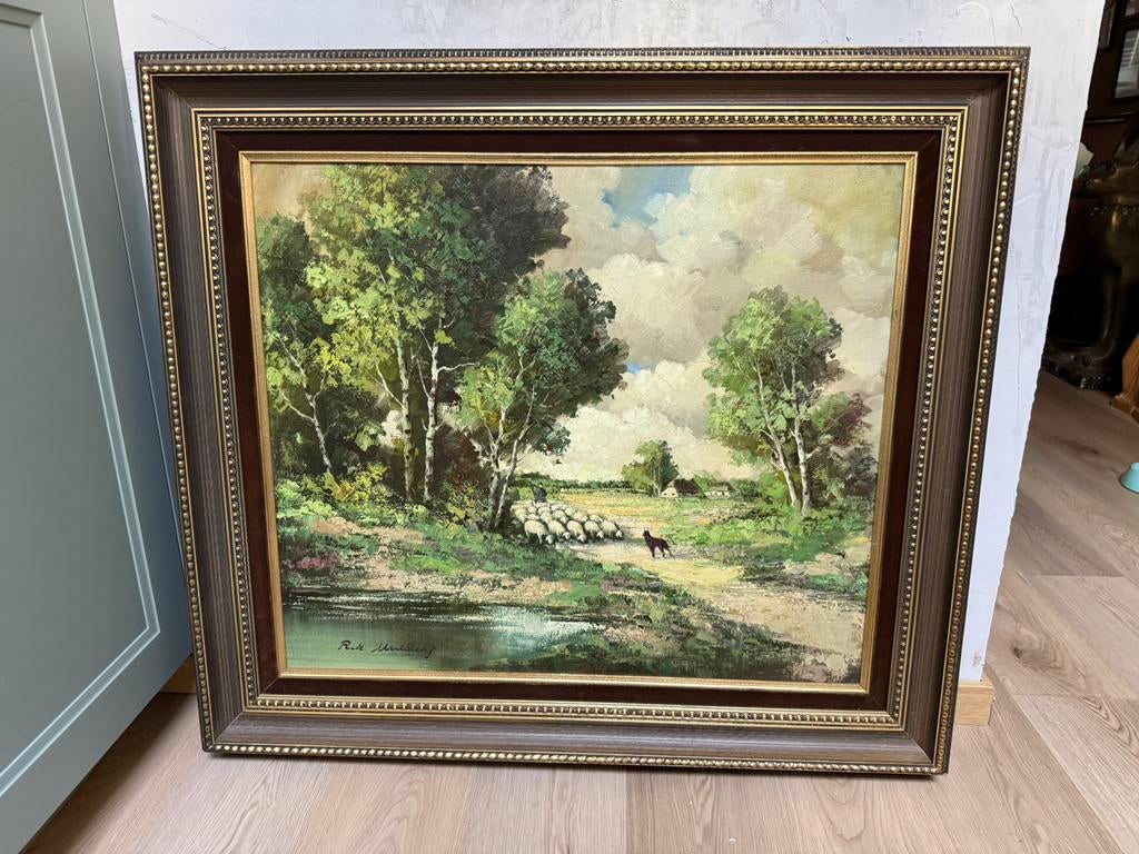 Groot schilderij van Rik Mulders 91x82cm, Antiek en Kunst, Ophalen