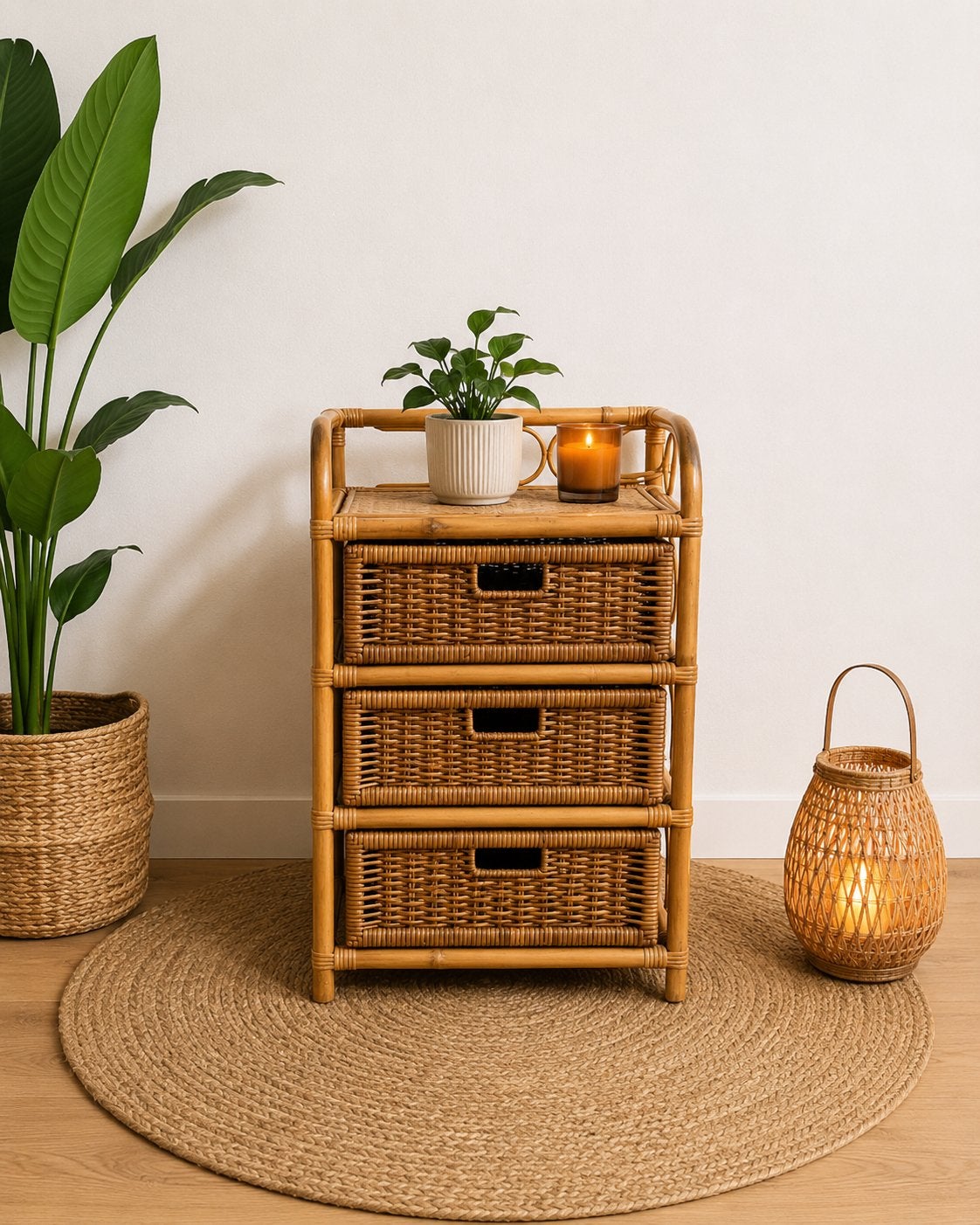 Commode en rotin 3 tiroirs – Style vintage bohème, Maison & Meubles, Armoires | Commodes, Enlèvement, Comme neuf