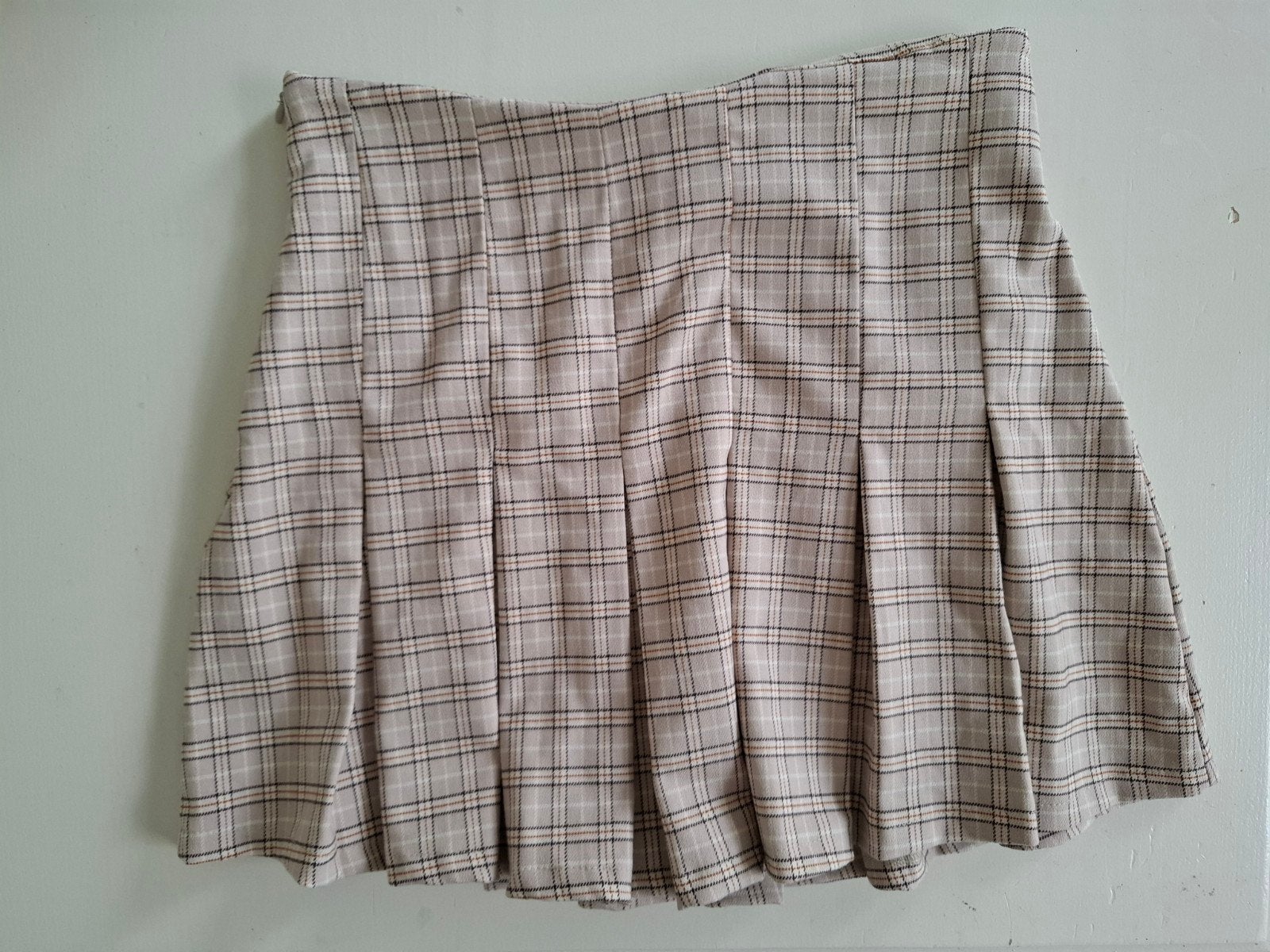 korte plooirok in beige en bruine tinten / M, Ophalen