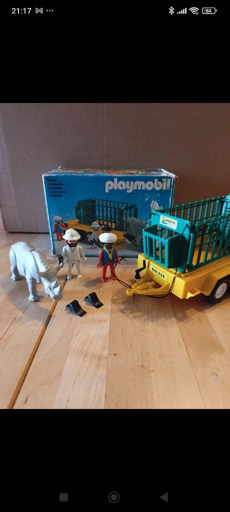 Playmobil vintage remorque rhinocéros 3529, Gebruikt, Complete set, Ophalen of Verzenden, Figuren