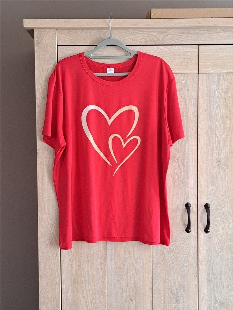 T-shirt rouge à imprimé cœur taille XXL, Manches courtes, Taille 46/48 (XL) ou plus grande, Enlèvement ou Envoi, Shein