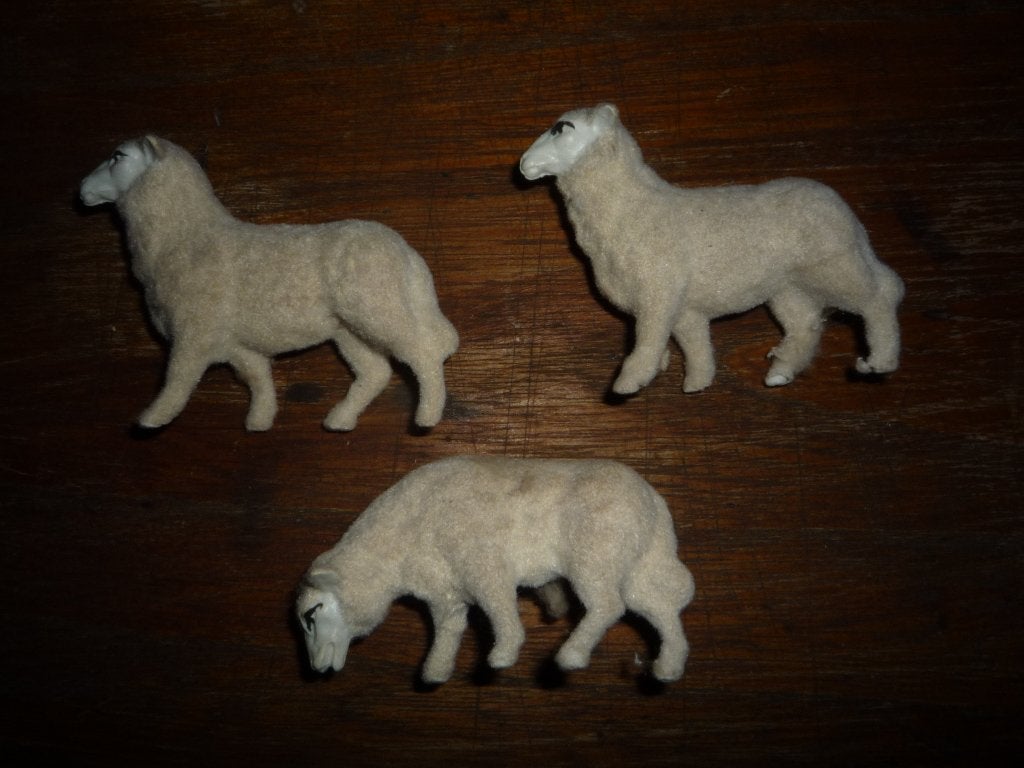 set van 3 antieke brocante kleine schaapjes, Ophalen of Verzenden, Gebruikt