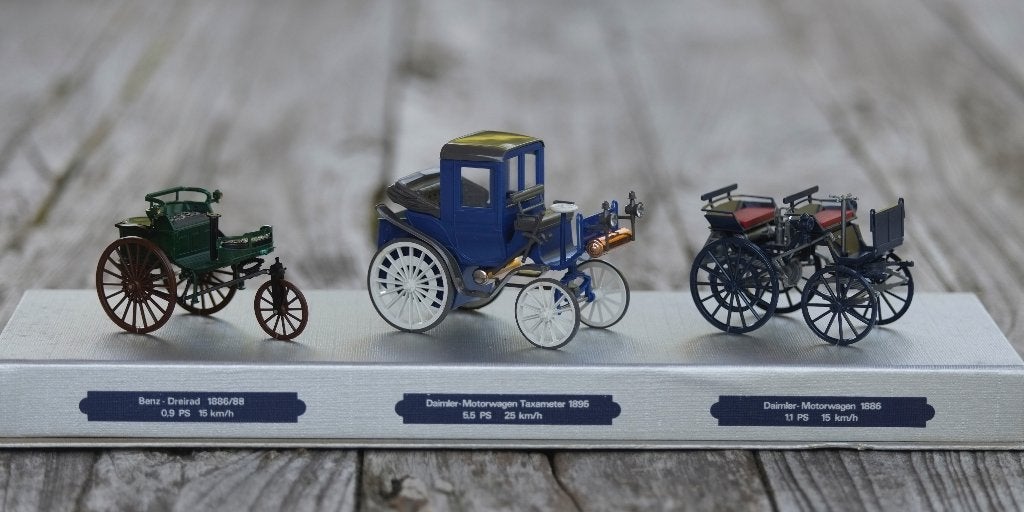 Schaalmodellen - 3 oldtimers Benz en Daimler - 1/43, Hobby en Vrije tijd, Ophalen of Verzenden, Zo goed als nieuw, Auto