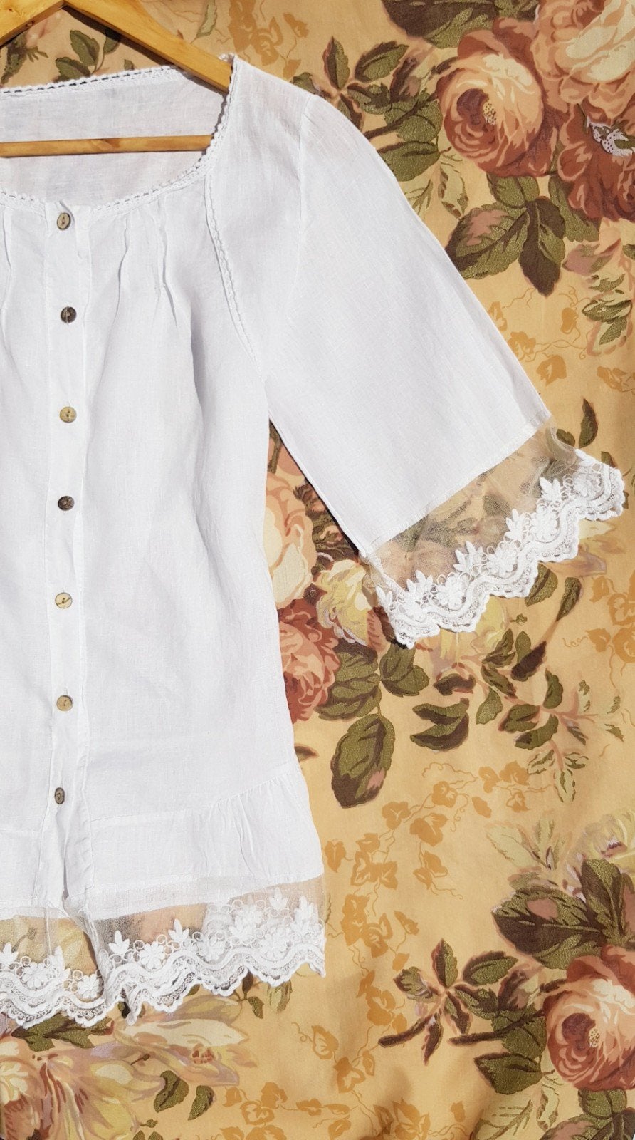 Top romantique vintage 🍒BLANC broderie 100%lin🍒(Italie), Vêtements | Femmes, Enlèvement ou Envoi, Taille 36 (S), Manches longues