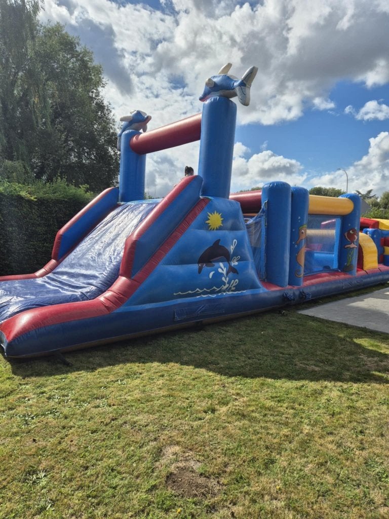 LOCATION: Château gonflable Dauphin Toboggan+Obstacles, Hobby & Loisirs créatifs, Enlèvement, Comme neuf
