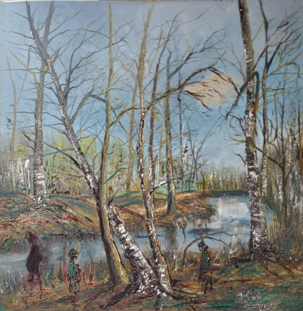 Schilderij bos, olieverf op doek, nieuw., Antiek en Kunst, Ophalen, Gesigneerd, Olieverf