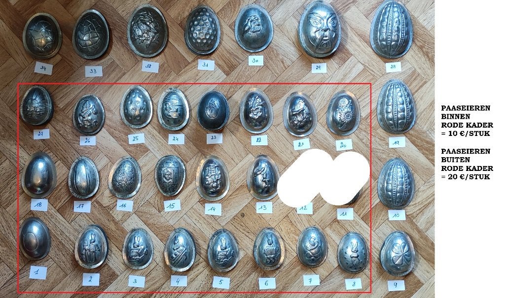 Antieke metalen paaseieren mallen en bakkerslatten, Antiek en Kunst, Ophalen of Verzenden