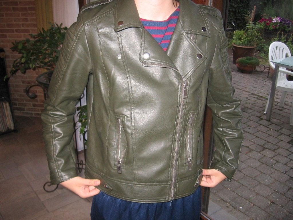 olijf groene lederen jas vero moda XL in nieuwstaat, Ophalen, Vero Moda, Maat 46/48 (XL) of groter, Zo goed als nieuw