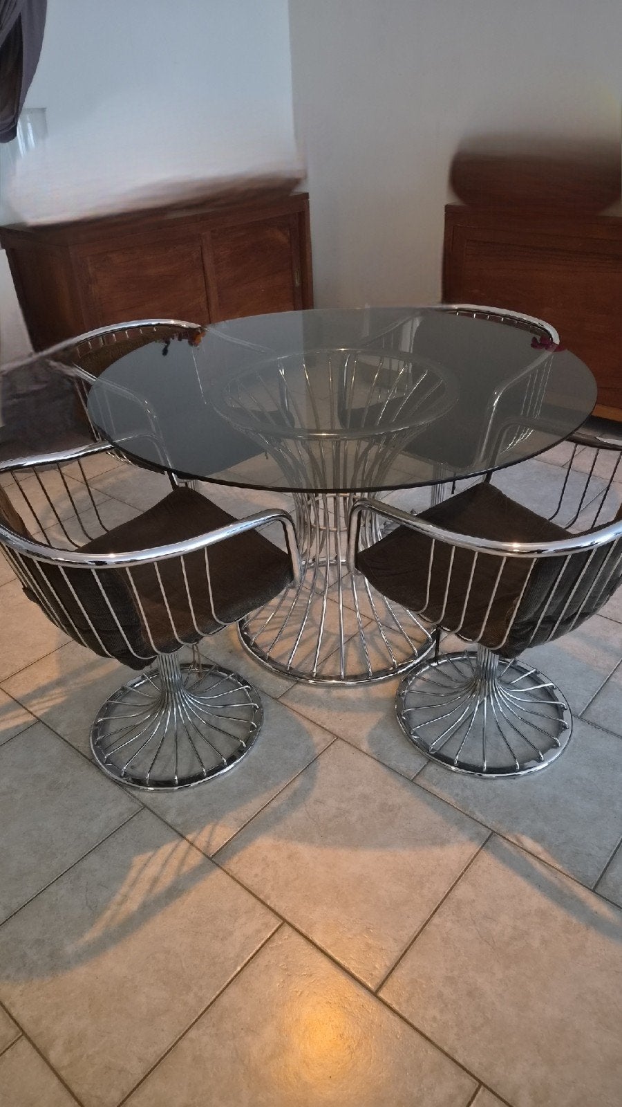 table ronde vintage avec 4 chaises, Maison & Meubles, Autres couleurs, Enlèvement, Utilisé, Métal