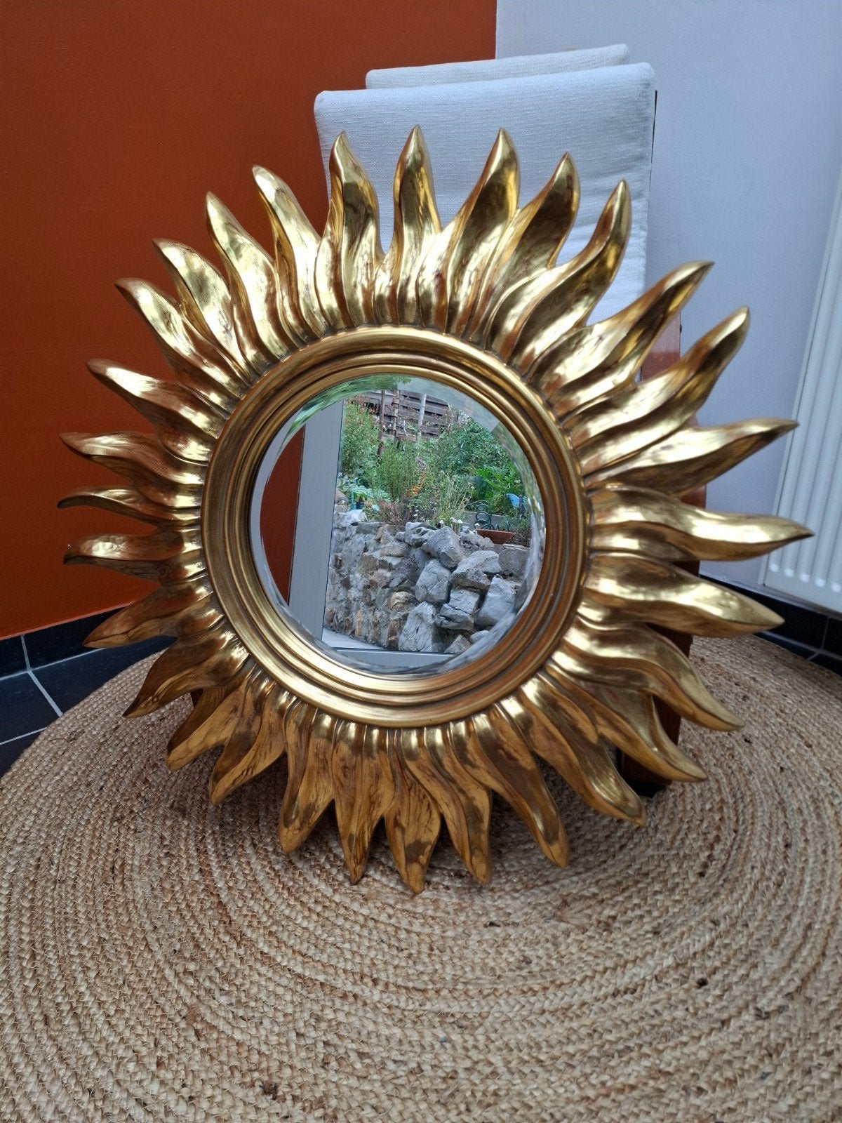 Miroir soleil XL 83cm avec verre central biseauté., Antiquités & Art, Enlèvement