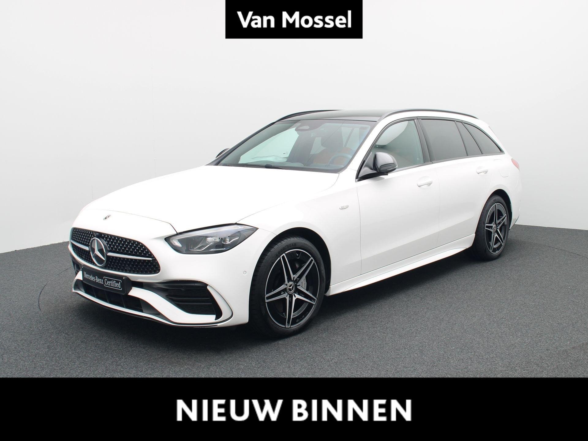 Mercedes-Benz C 300 e AMG Line Break + LEDER TWO TONE + PANO, Auto's, Automaat, Dealer onderhouden, 4 cilinders, Wit