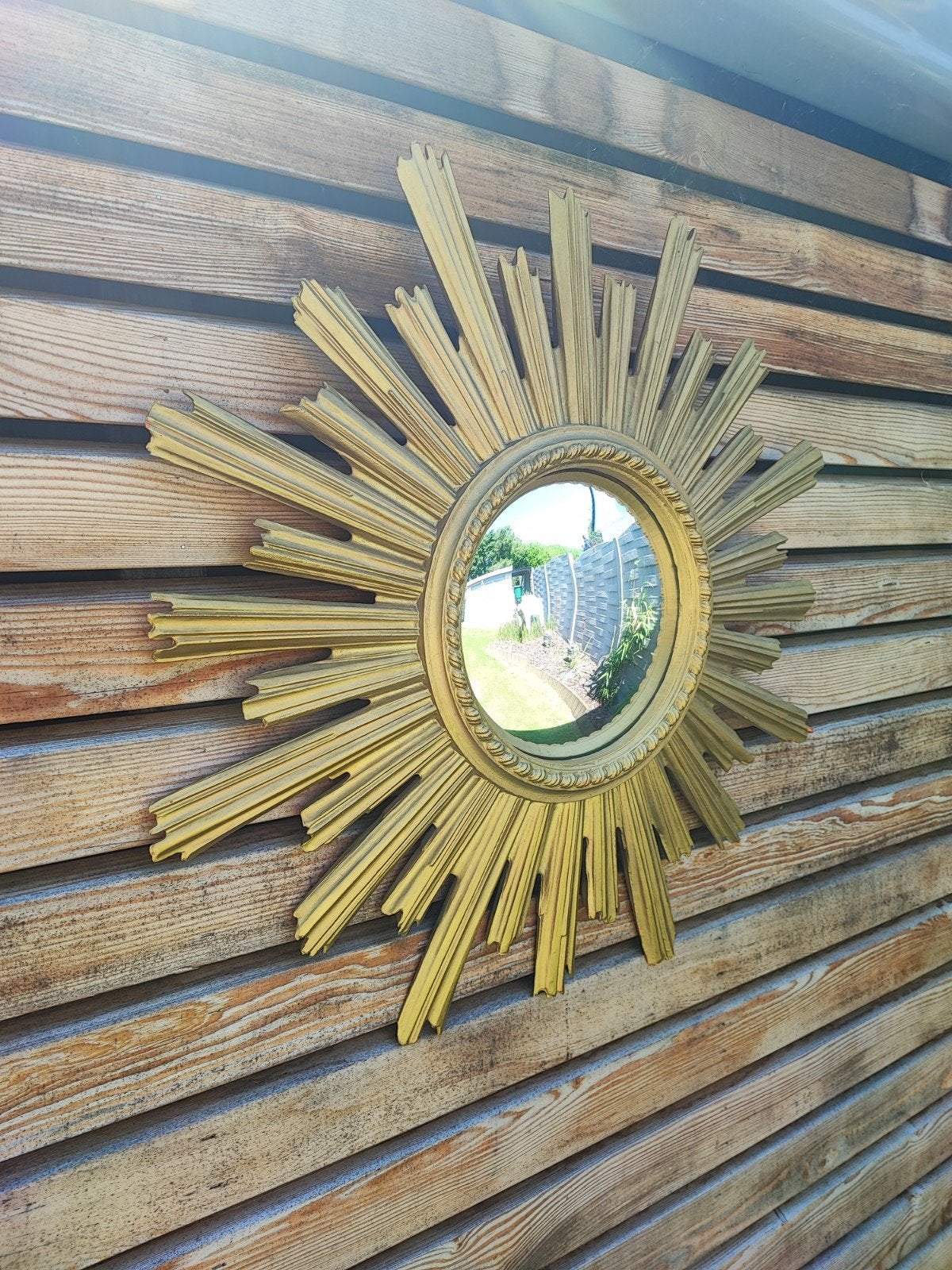 Ancien miroir soleil vintage, Maison & Meubles, Enlèvement, Utilisé, Rond, 50 à 75 cm