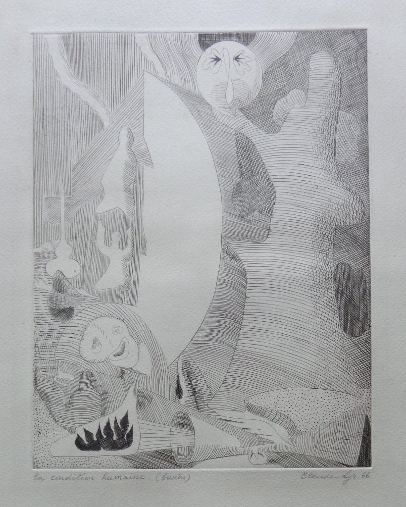 CLAUDE LYR / CONDITION HUMAINE / ZW-W ETS / 45x32cm / SIG, Édition limitée, Enlèvement ou Envoi, Autres sujets, Eau-forte