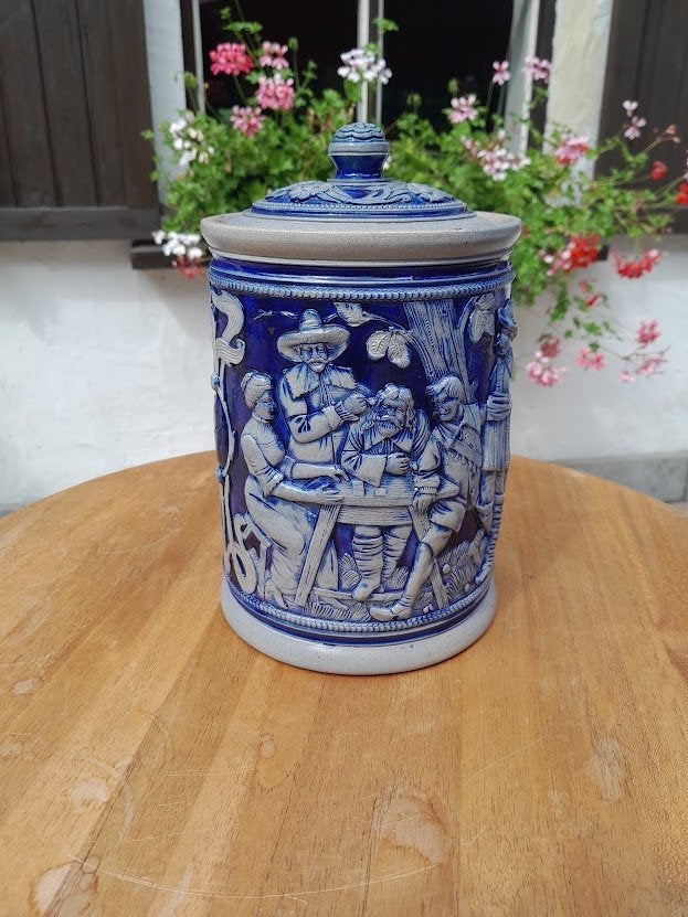 Duitse keramiek tabakspot kobalt blauw., Ophalen of Verzenden