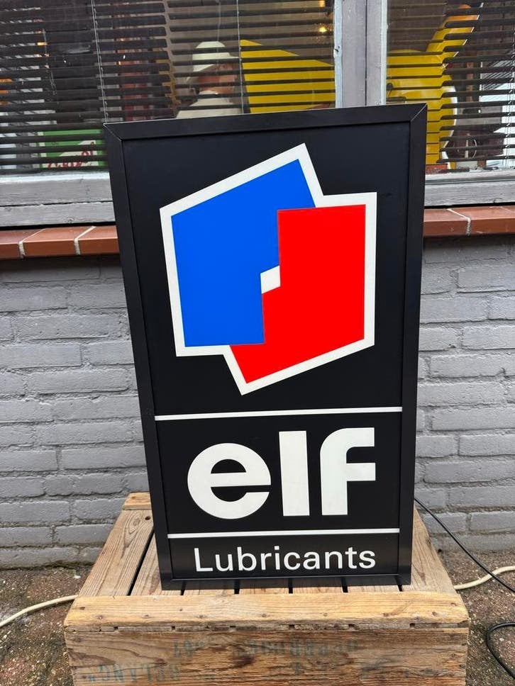 Vintage Elf Lubricants Lichtbak Reclamebord