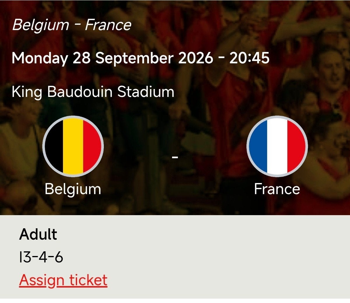 2 places Belgique - France, Tickets & Billets, Septembre