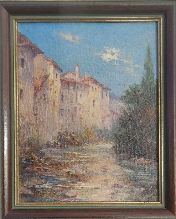 Huile sur toile signe ovide postel, Antiek en Kunst, Ophalen of Verzenden, Doek