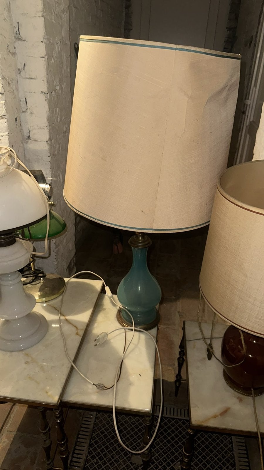 Grande lampe de salon vintage en opaline bleue/turquoise, Maison & Meubles, Enlèvement, Comme neuf, Beige, Verre