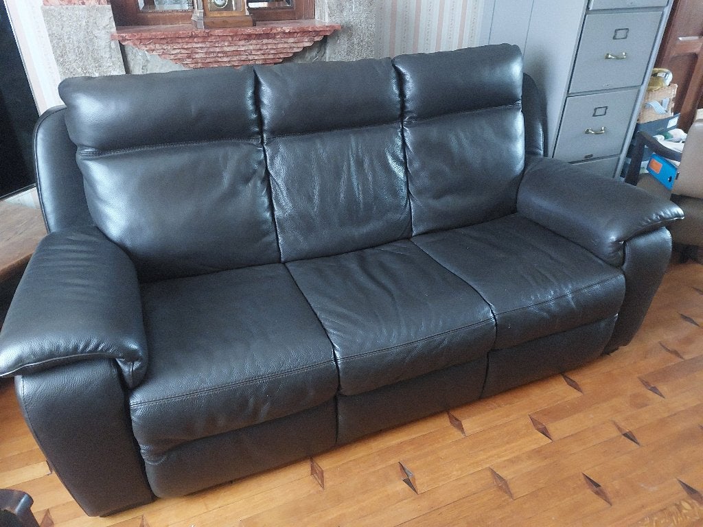 Divan 3 places en cuir brun de marque Egoitaliano, Maison & Meubles, Enlèvement, Utilisé, Cuir