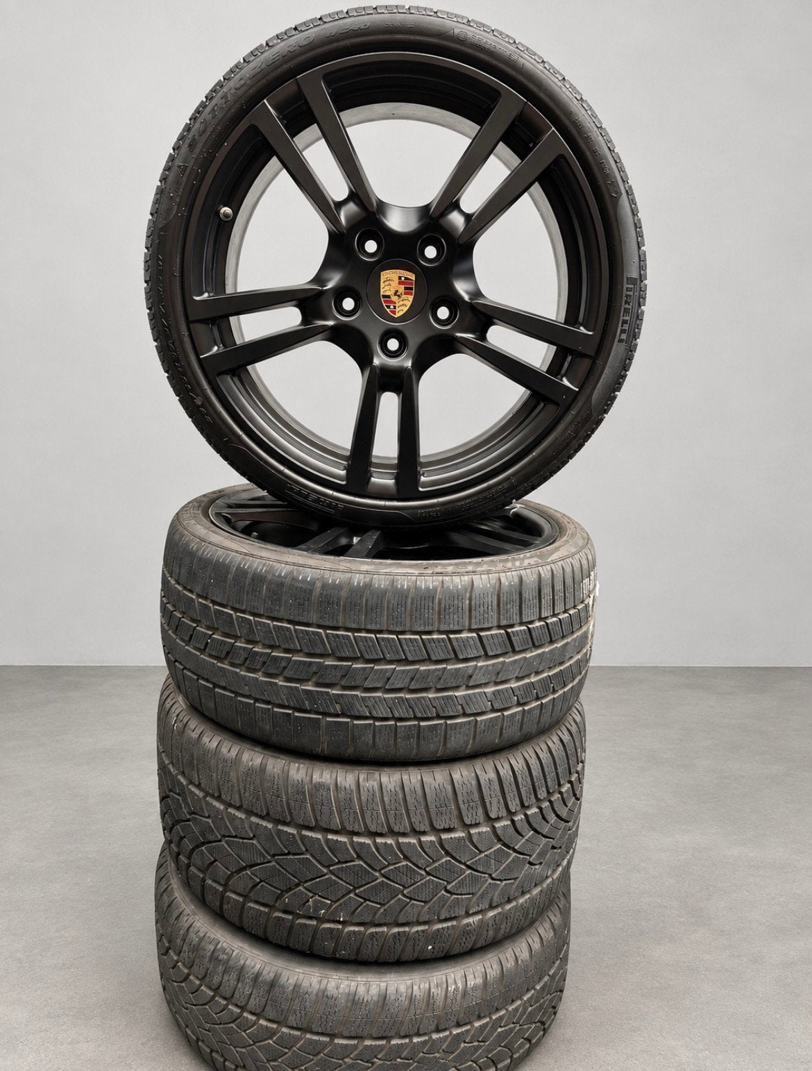 Porsche 911 997 Turbo II – 19 inch winterset – satijnzwart, Gebruikt, 295 mm, Banden en Velgen, Winterbanden