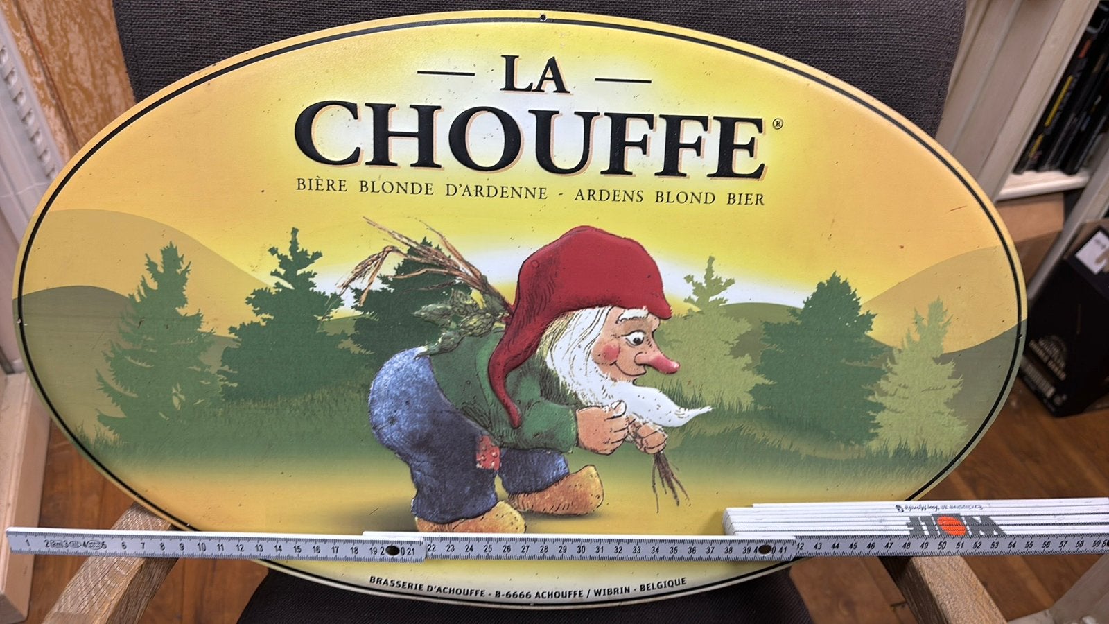 Metalen bord La Chouffe, Enlèvement, Comme neuf, Panneau, Plaque ou Plaquette publicitaire, Autres marques