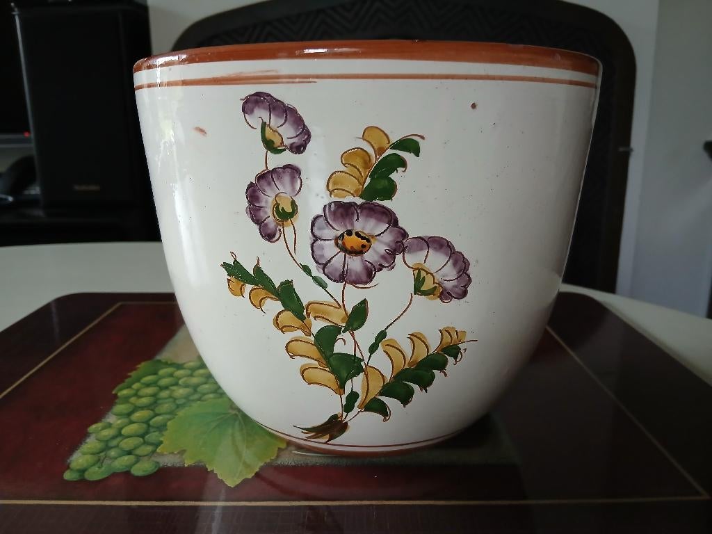 Vintage bloempot botanica Italy handgeschilderd Ø 19 cm, Ophalen of Verzenden, Binnen