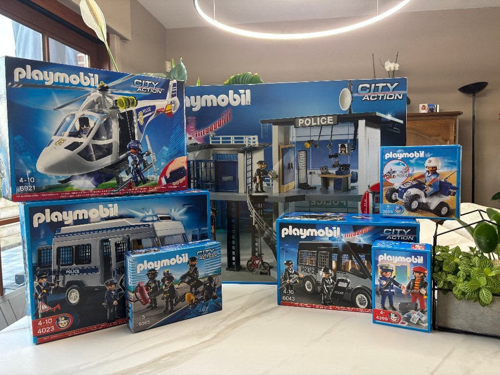 Playmobil Pack Police avec commissariat (5182) + 6 boites, Bâtiment, Comme neuf, City action, Kit complet