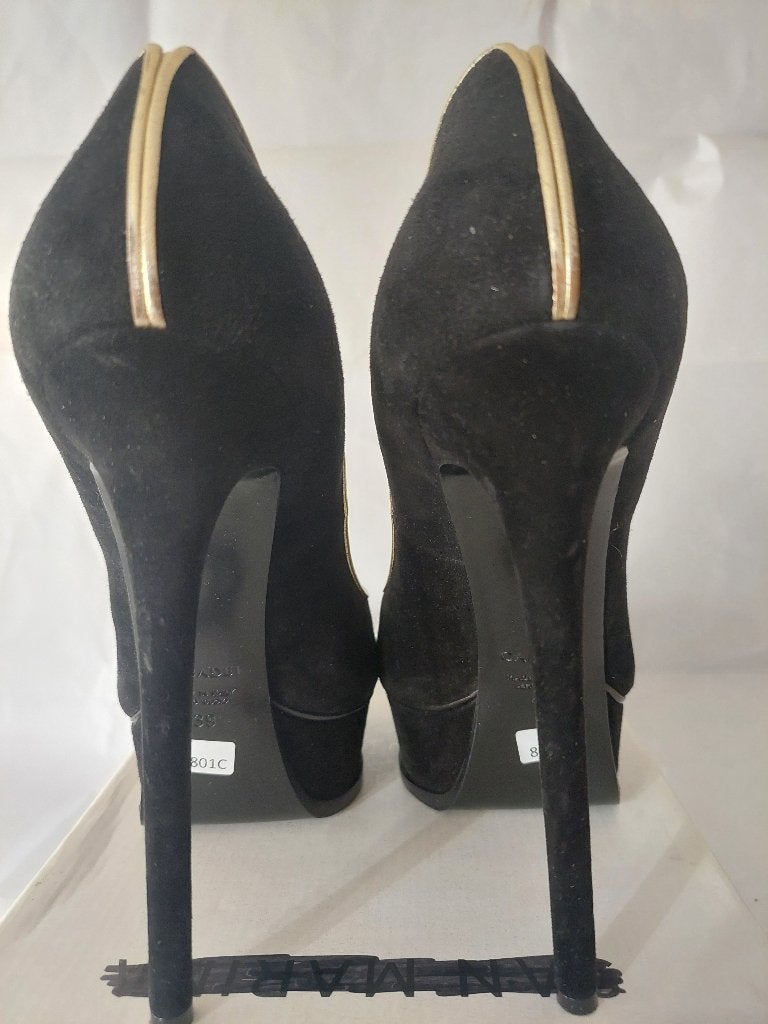 801C* Casadei - sexy zwart/gouden pumps met peeptoe (39), Pumps, Verzenden, Zwart, Zo goed als nieuw