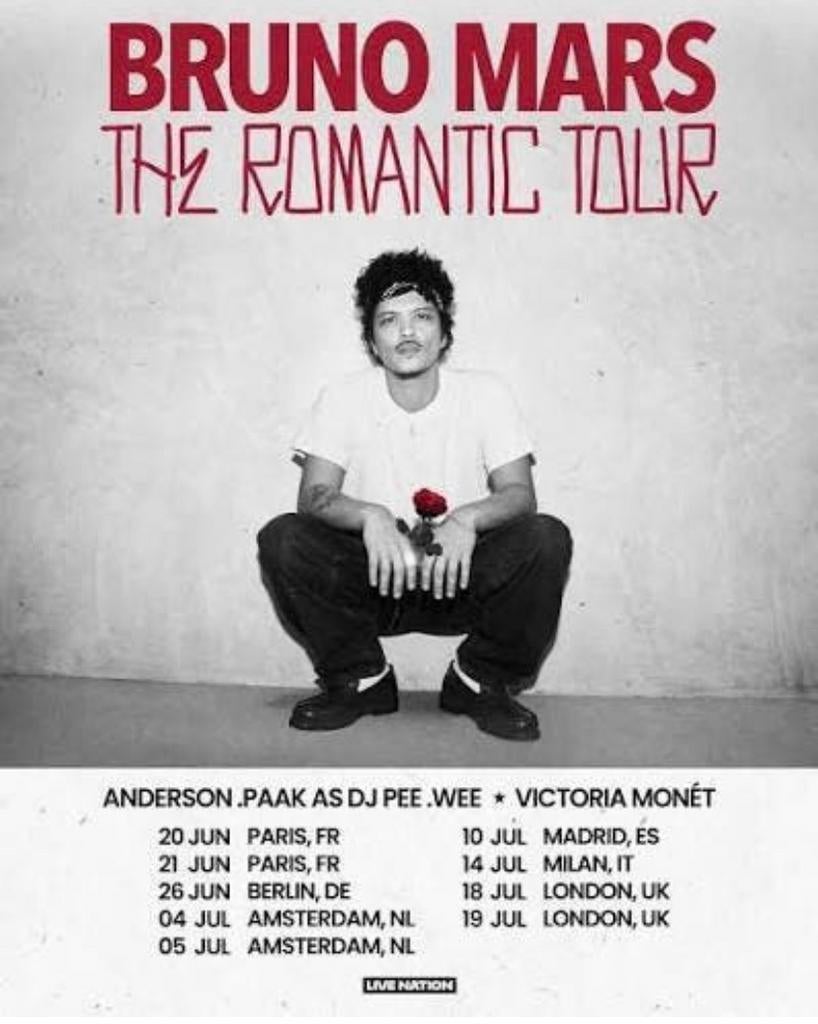 2 places debout de Bruno Mars, Tickets & Billets, Concerts | Autre, Deux personnes, Juillet