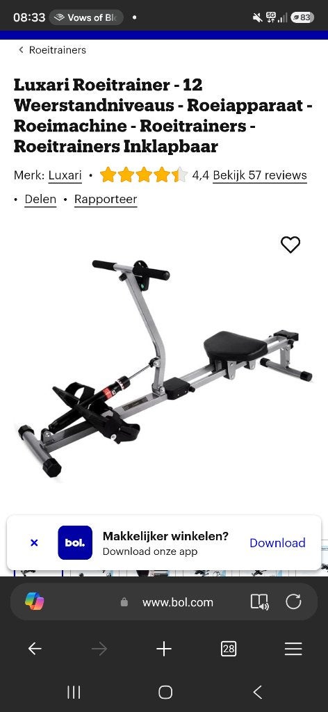 Roeimachine, Ophalen, Zo goed als nieuw, Benen, Roeitrainer