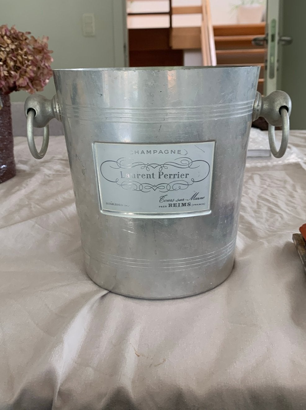 vintage Laurent Perrier champagnekoeler is  van aluminium, Ophalen, Gebruikt